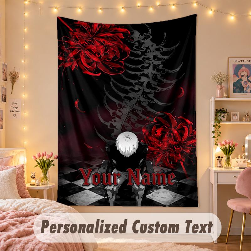Custom Personalized Tapestry,Tokyo Ghoul Print Custom Name Text Wall Art Hanging for Bedroom