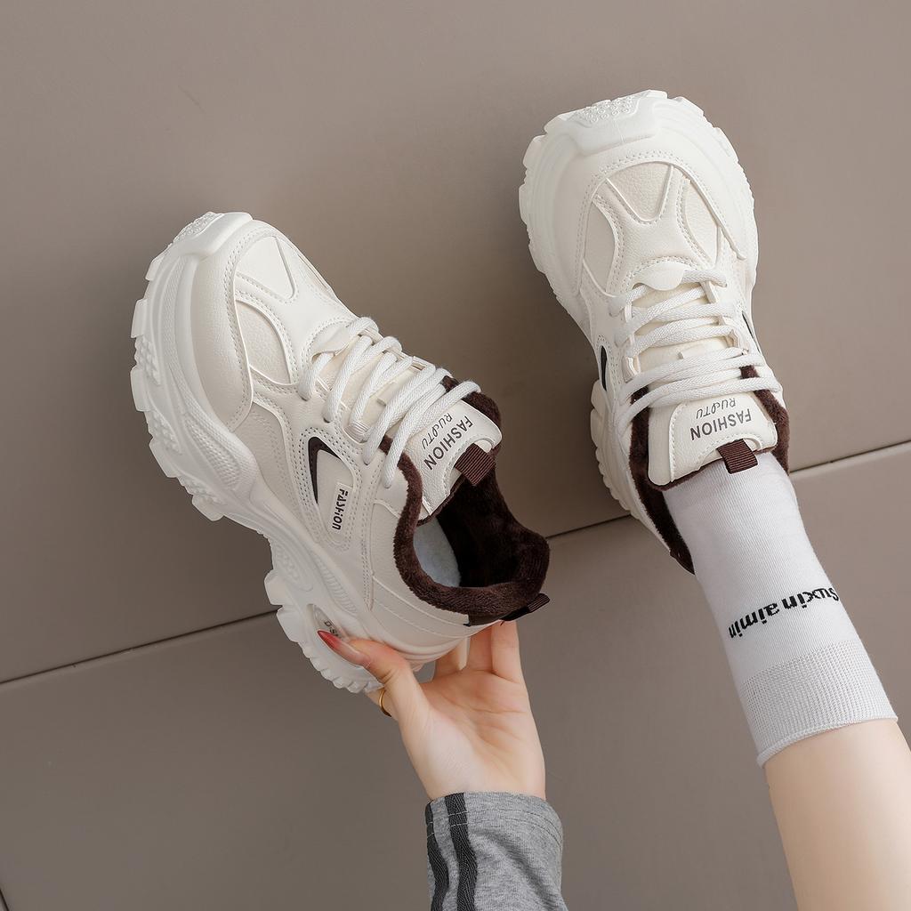 Black dad shoes new winter velvet warm two cotton shoes thick sole heightening casual sports shoes