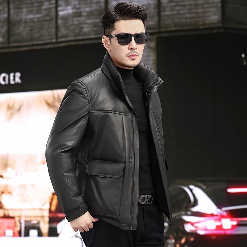 KAISER Men's Genuine Leather Stand Collar Down Jacket