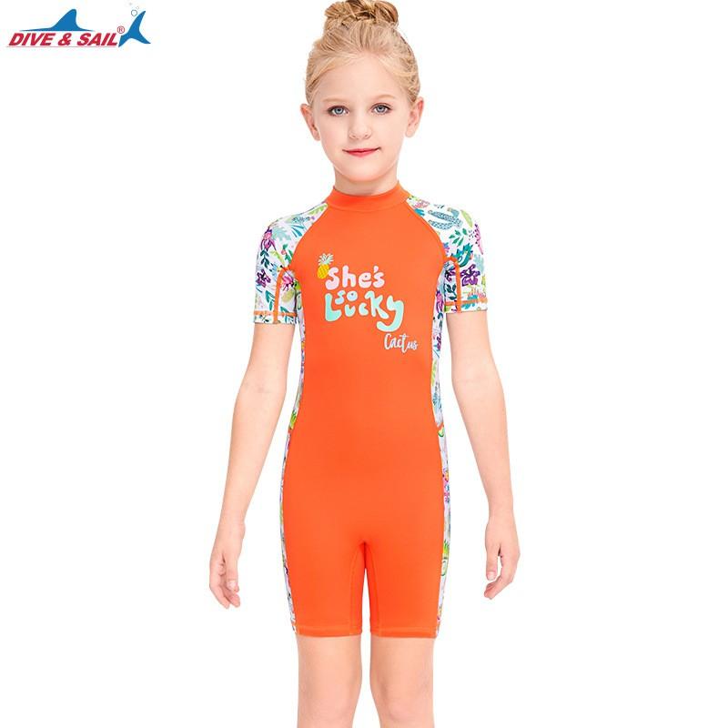 Children's Swimsuit Girls 'sun-blocking One-piece Diving Suit Short-sleeved Shorts Middle Young Beach Quick-drying