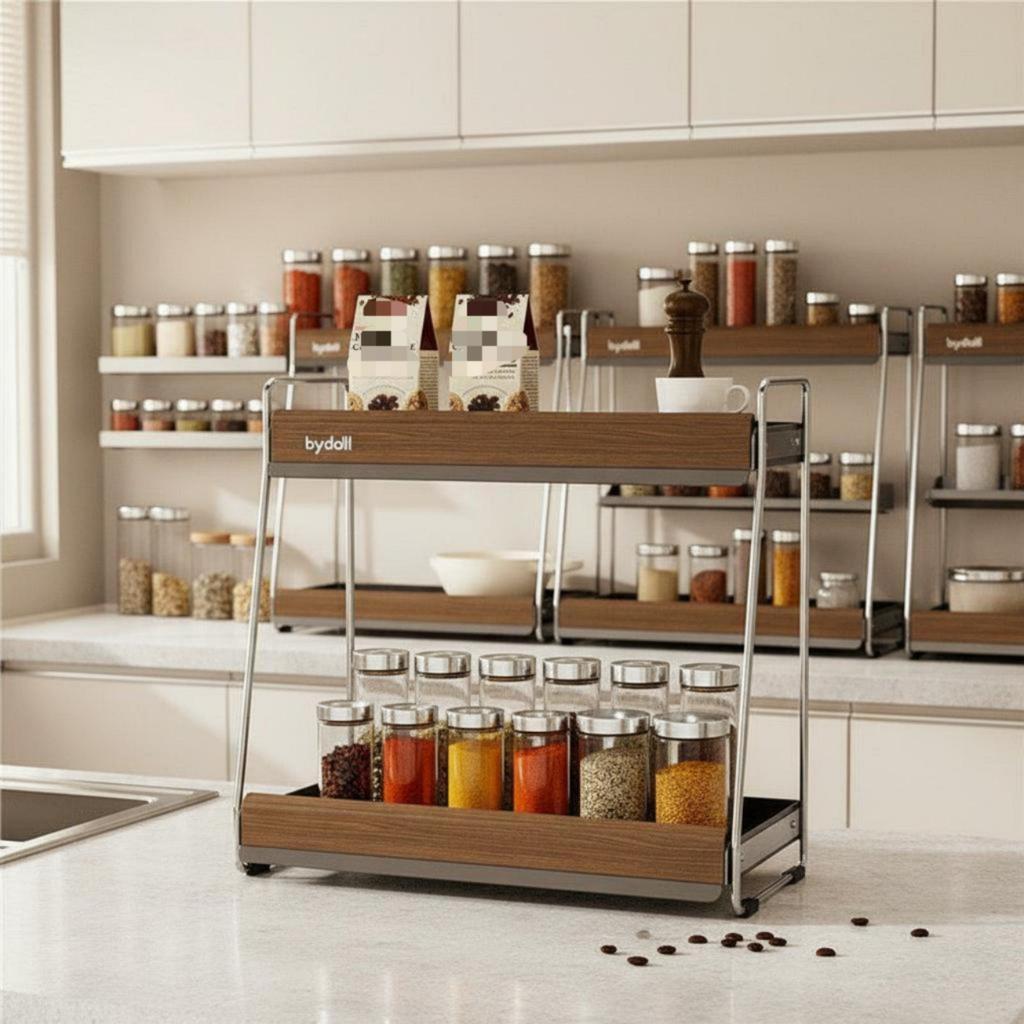 2-Tier Seasoning Rack Sturdy Countertop Storage Shelf Uncovered Design