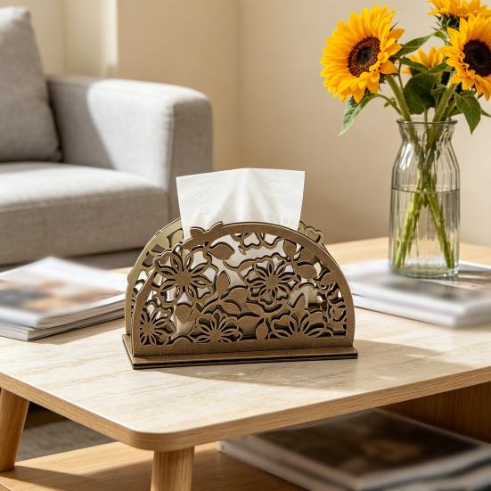 Wooden Paper Towel Holder Decorative Bird Turtle Floral Tissue Dispenser with Universal Card Slot, Napkin Dispenser for Kitchen Dining Table Counter