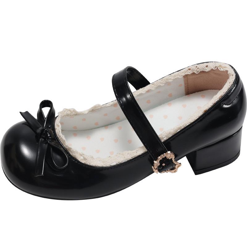 Versatile French ballet style thick heel heightening shallow mouth single shoes women's summer 2025 new skirt JK Mary Jane lo shoes