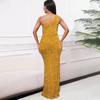 Damen Mode Ein Schulter Pailletten Schlitz Lang Sexy Formelles Partykleid