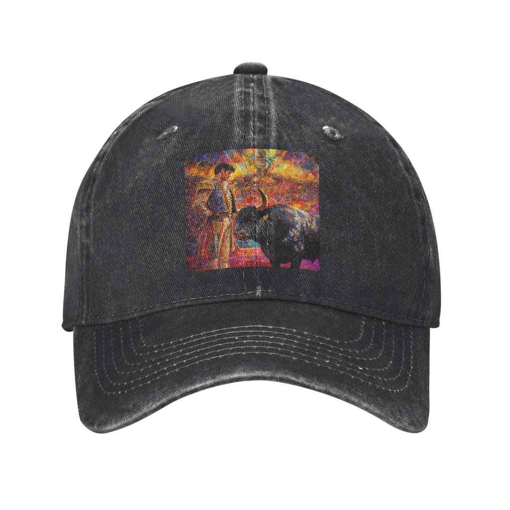 Spanish Bullfighter Oil Painting Denim Fabric Cap Casual Baseball Caps Adjustable Hat Summer Unisex Baseball Hats