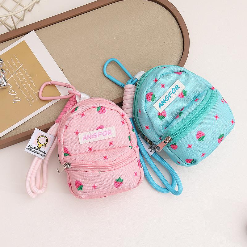 Strawberry Pattern Polyester Keychain Wallet With Durable Material For Daily Use