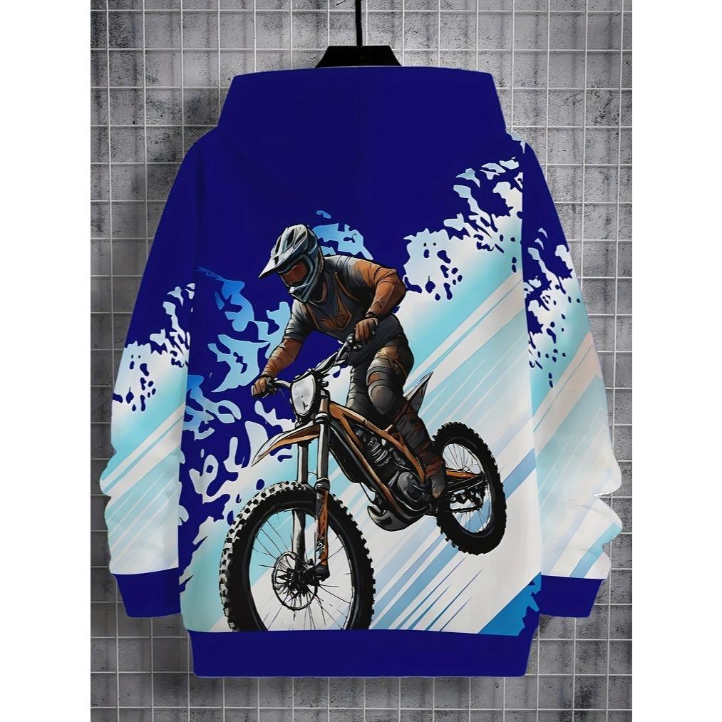 Trendy Boys Hip Hop Pattern Hoodie - Casual Long Sleeve Hoodie, Polyester Knitted Fabric, Spring and Autumn Style