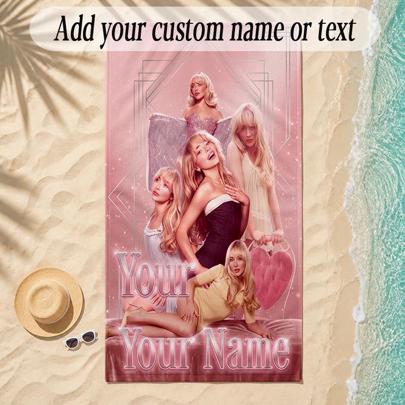 Beach TowelSabrina Carpenter Custom Name Text Personalized Soft Towel for Beach Pool Indoor Home Decor Gift