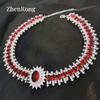 Luxury Ruby Necklace with Diamond Accents - "Scorching Sun" Red Design, Xiaohongshu Style.