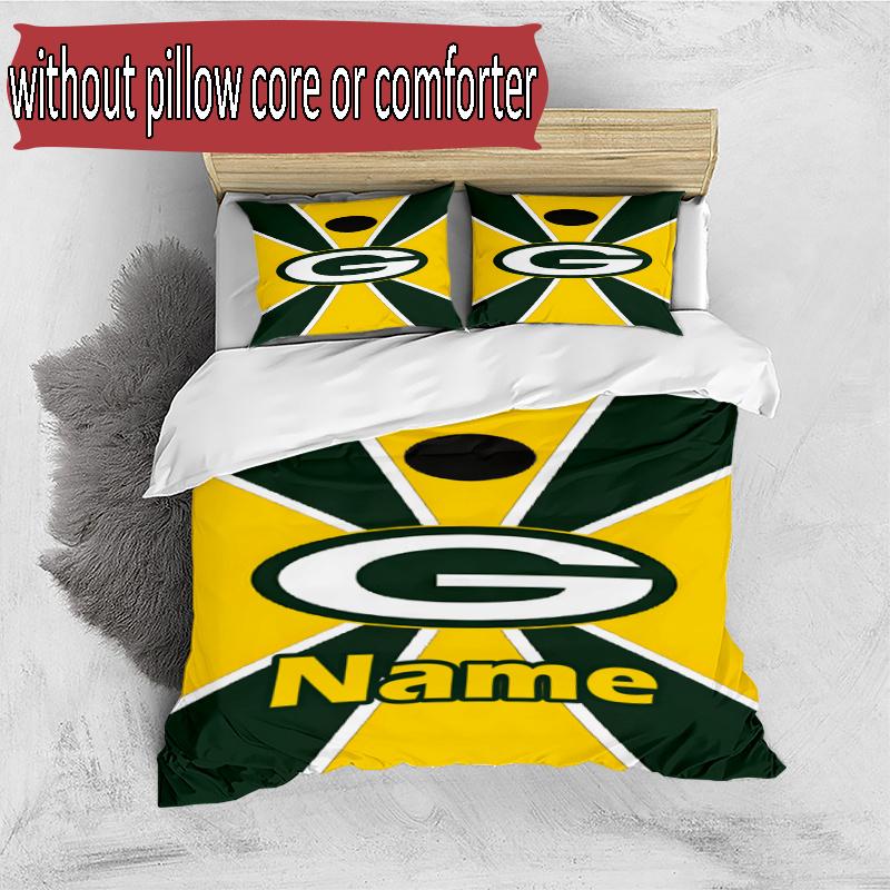 3pcs Duvet Cover Set (1*Duvet Cover + 2*Pillowcase, Without Core), Custom Name Green Bay Packers Pattern Bedding Set, Home Bedroom Decor Gift