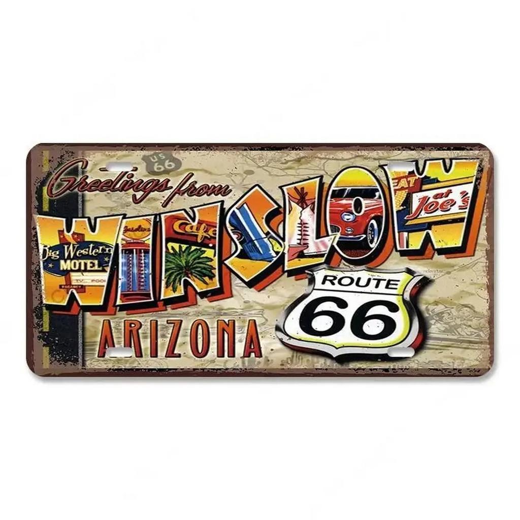 Route 66 License Plate for Wall Art Decoration Metal Tin Signs Vintage Tags Metal Automotive Signs For Cafe Bar Club Garage Pubs
