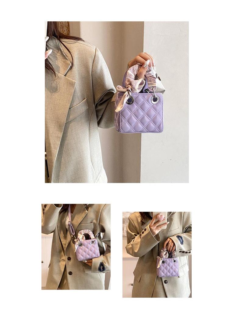 Children's Autumn/Winter Mini Handbag: Silk Scarf, Diamond Lattice, Crossbody Coin Purse