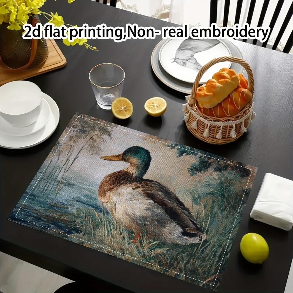 Set da 4 pezzi di Tela Cerata Vintage con Anatre - Tovaglia da Tavola Country Farmhouse, Scena con Anatre e Stagno, Tappetini da Tavola da Pranzo 12x18 pollici, Adatti per Tavoli da Pranzo,