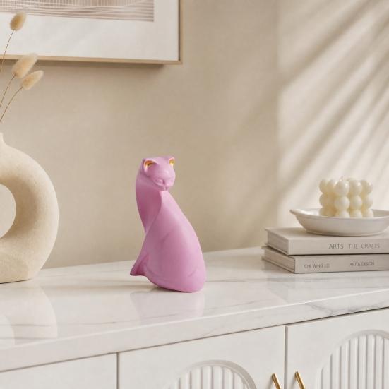 Rosa Katzenstatue, Kleine Tierfigur aus Harz, Minimalistische Moderne Kunst Katzenfigur für Zuhause Wohnzimmer, Büroregal Dekoration