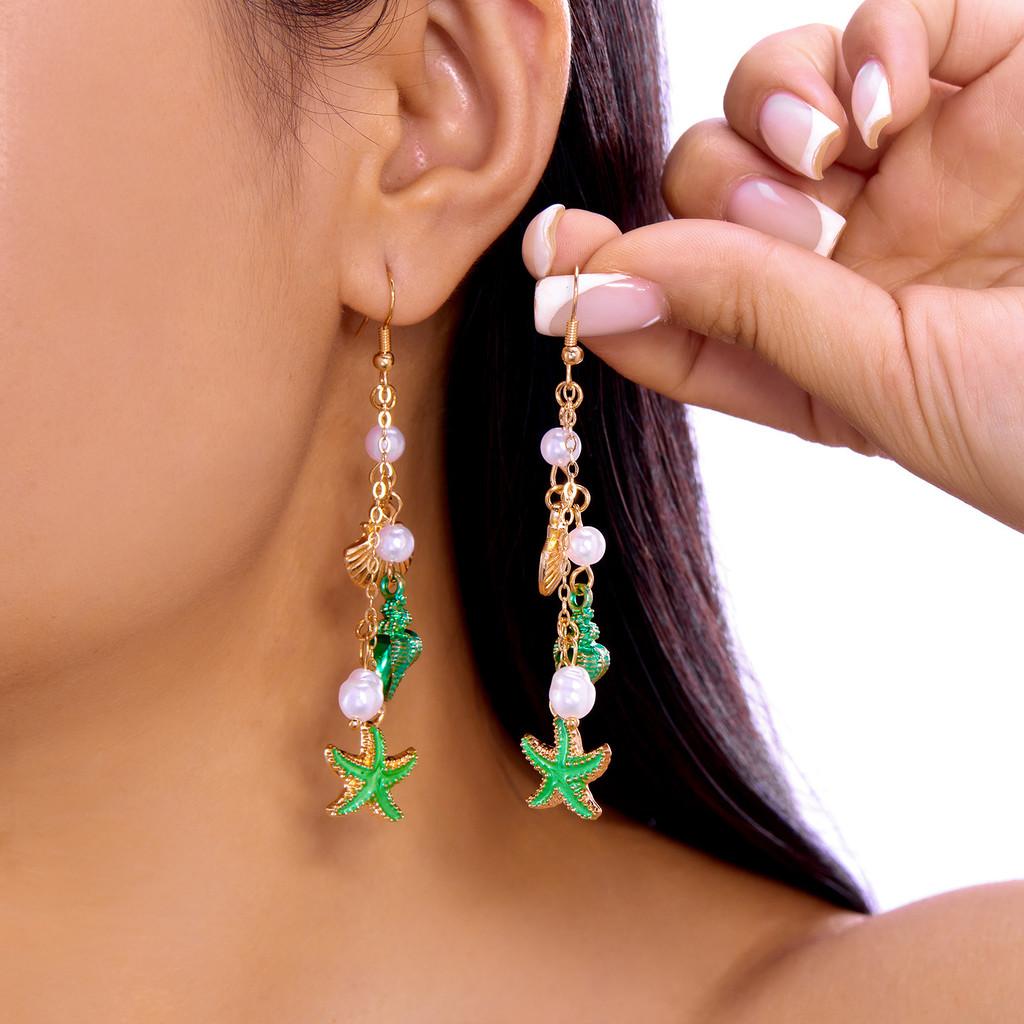 Летние Серьги Ракушки и Морские Звезды Ручной Работы Из Цинкового Сплава Геометрические Висячие Для Женщин