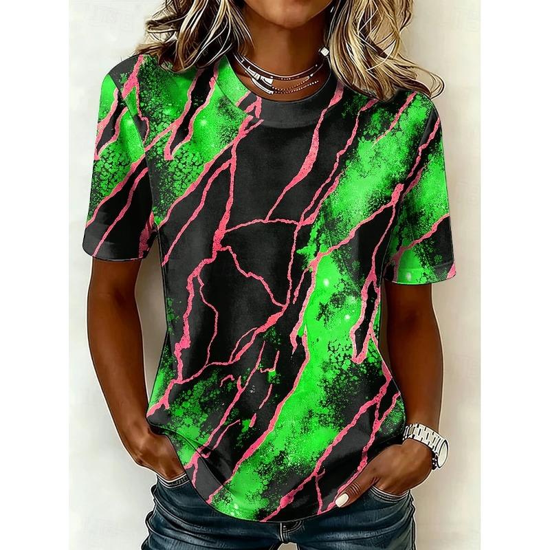 Women's T Shirt Print Graphic Marble Vintage Stylish Casual Short Sleeve Crew Neck Round Neck Regular Tops