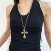 Y2K Punk Gold Rhinestone Cross Necklace, 2024 Sweet & Cool Double Layer Chain