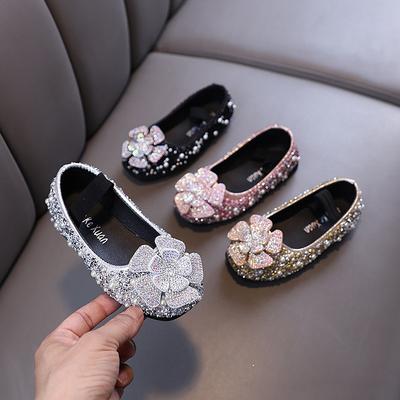 Herbst neuer Stil damenhaftes Baby-Mädchen Kinder Prinzessin Strass Einzel-Schuhe Lederschuhe Tanz-Performance-Schuhe
