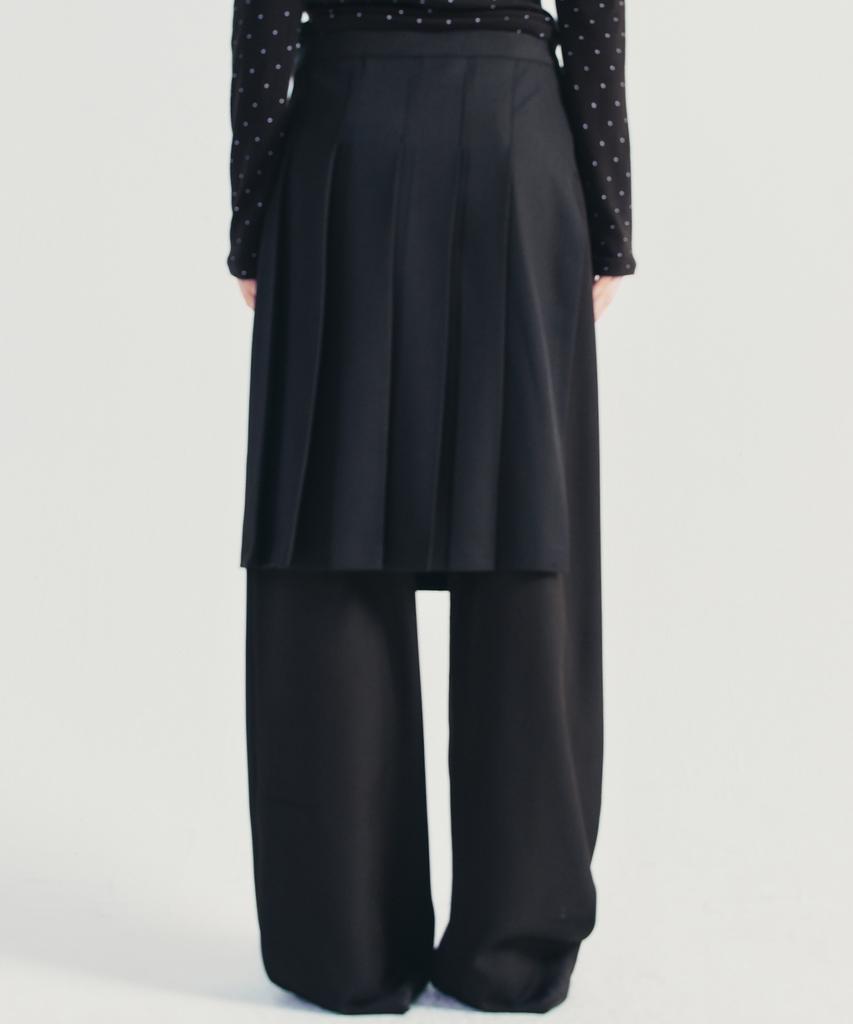 Nigaennikol Layered Pleats Wrap Skirt_Black