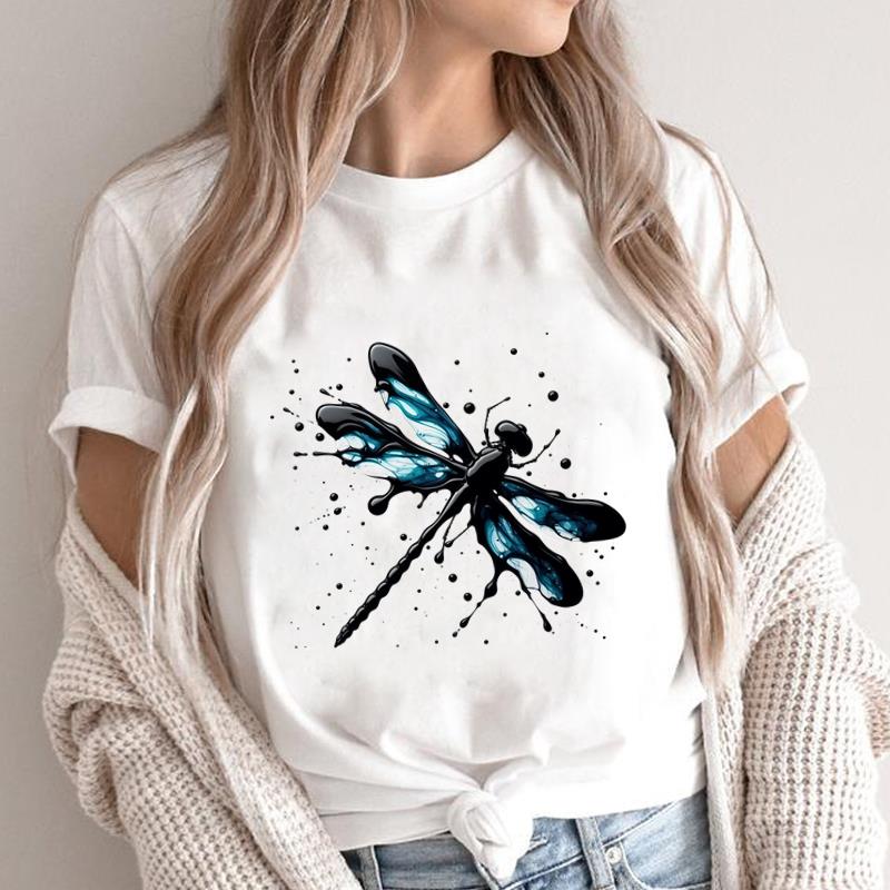 (Asian Size) feather style lovely Print Short Sleeve T-shirts Fashion Female Casual Women's Top T Clothing O-neck Graphic Tee