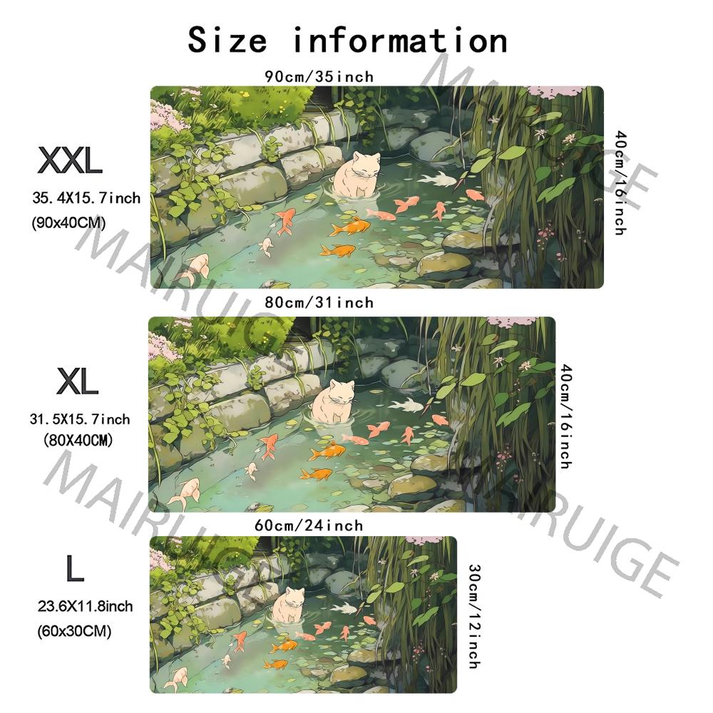 White Cat and Fish Mouse Pad Large Computer Office Game Table Mat XXL Rubber Antislip Stitch Edge Keyboard Mats Long Desk Pads