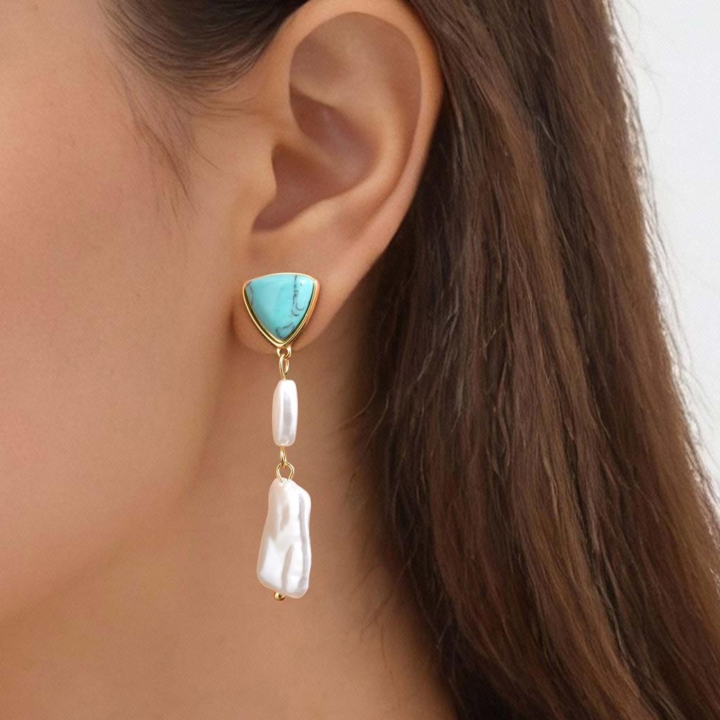 Exquisite Turquoise Irregular Imitation Pearl Earrings,Women's Natural Stone Stainless Steel Earrings,Dainty Jewelry Gift