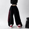 Christmas Red Letter Sweatpants Women Loose Vintage Hip Hop American Pant High Waist Bf Streetwear Pockets Lace Up Wide Leg Pans