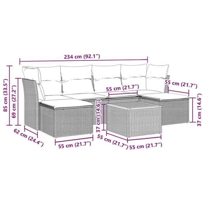 VidaXL Garden Lounge Set with Cushions 7 Pcs, Patio Sofas, Patio Furniture Set, Outdoor Furniture, Black 3256098