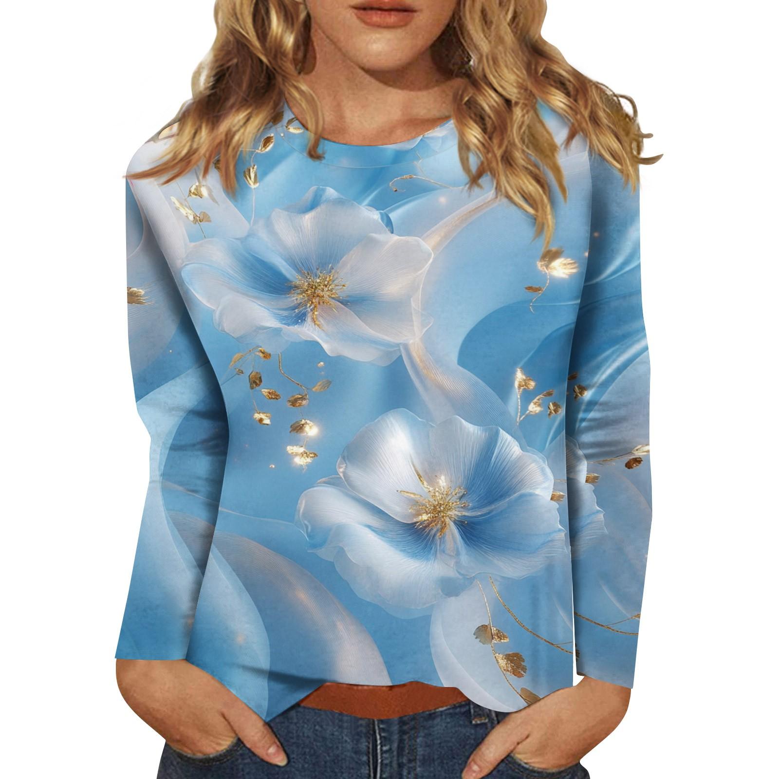 

Женская мода повседневный топ с длинным рукавом и круглым вырезом с цветочным принтом XL киноварь