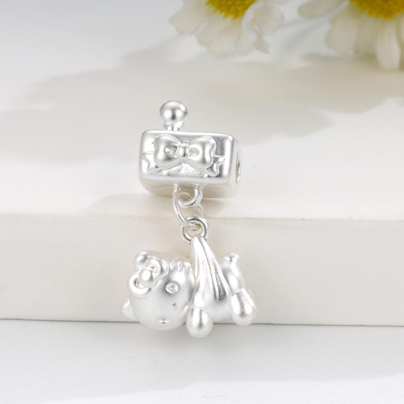 Sterling Silver Hello Kitty Claw Machine Beaded Charm with Braided Rope серебряный