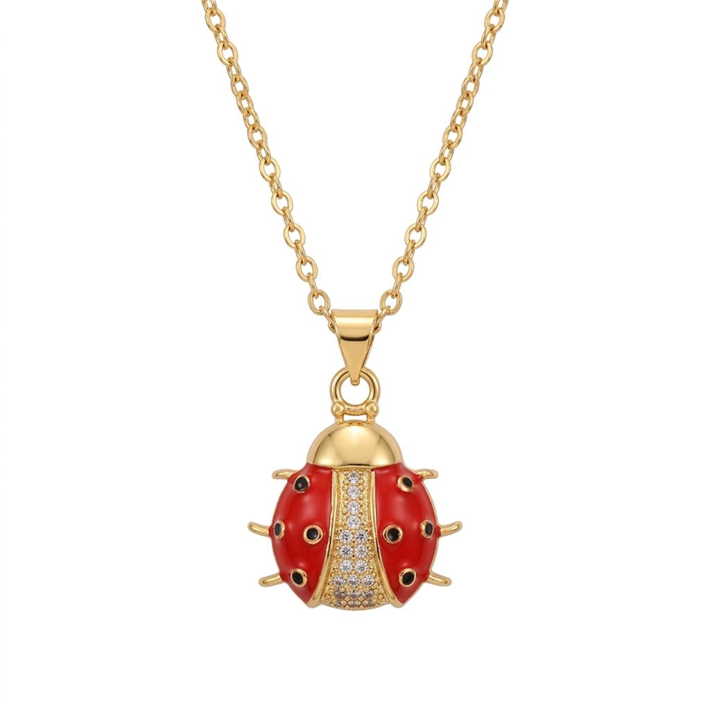 Ladybug-Pendant Necklace With Zirconia For Women Lightweight Allergy Free Jewelry Gift