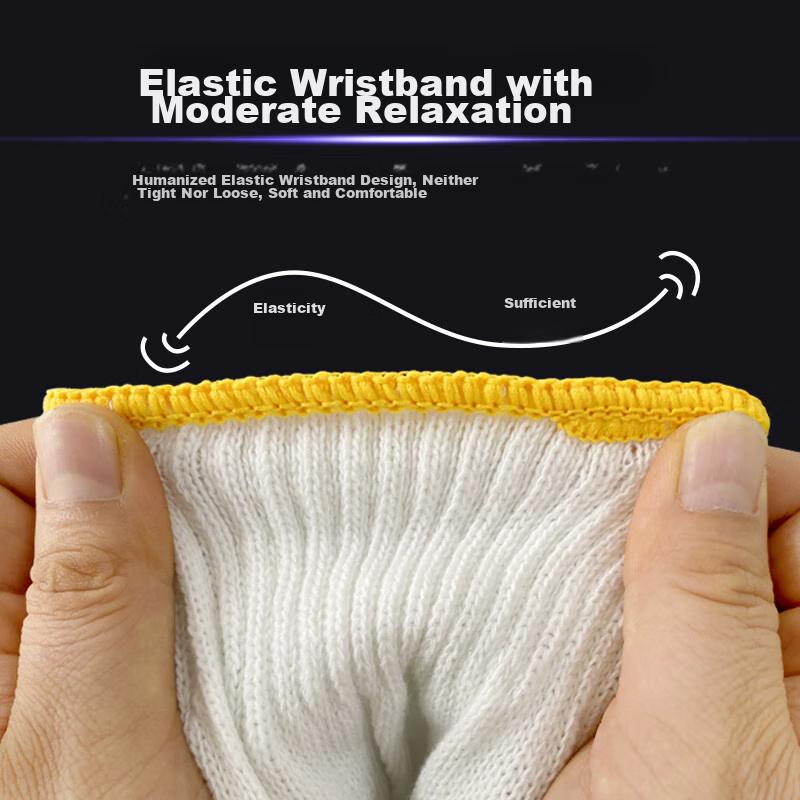 Labor Protection Gloves, Dotted Gloves, Coated Anti-Slip Wear-Resistant Thread Gloves, 600 Grams, Yellow Dotted Coating, 24 Pairs