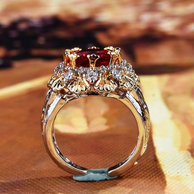 Anello Corona Rubino Rupia Oro Inciso Tessuto Spazzolato Vintage Italiano Adatto per Gioielli Moda da Donna per Indossare Tutti i Giorni e per Feste