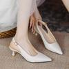 Sexy Pointed Toe Women Sandals Solid Color Baotou Buckle Strap Low Heeled Shoes Elegant Daily Versatile Ladies Sandalias