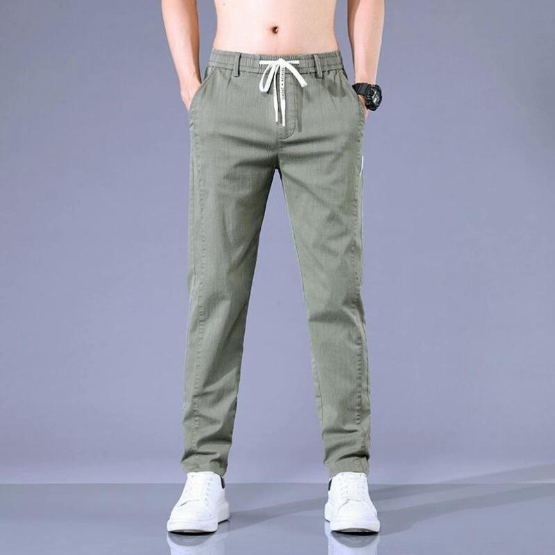 

Весенне-летние мужские повседневные брюки, модные тонкие эластичные талии, деловые тонкие прямые брюки в корейском стиле, синие, серые, зеленые, хаки 28