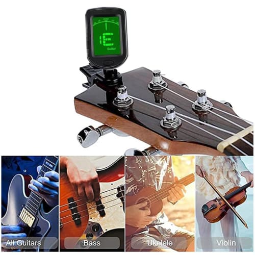 YCHIRO LCD Display Clip-On Guitar Tuner with Capo, Electronic Tuner, Black Plastic, Precision Adjustment, Compact, Durable, Japanese Instruction Manua