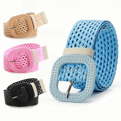 Summer Candy Color Square Buckle Belt for Women High-end Women's PP Straw Woven Women's Belt Versatile Dress Belt