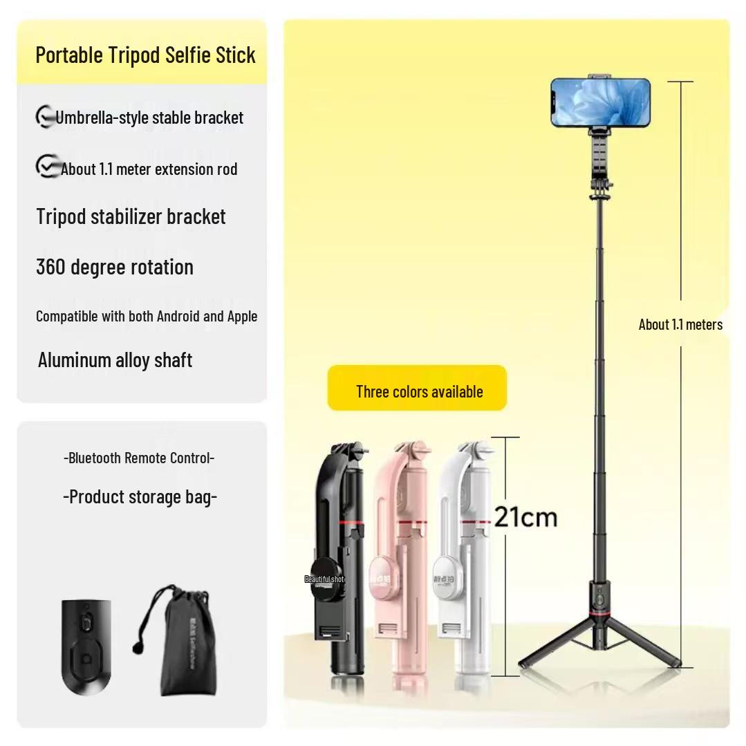 Bright Spot Anti-shake Retractable Tripod & Selfie Stick with Phone Holder for Live Streaming & Photography, Logo Customization Available