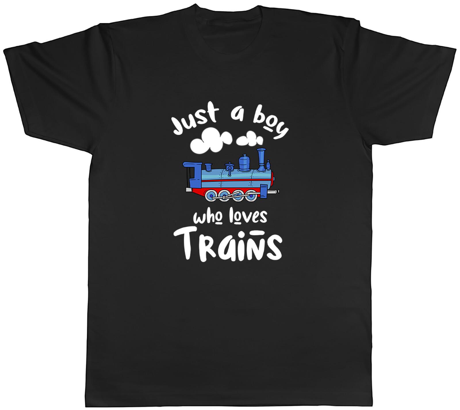 Trains Locomotive Mens T-Shirt Just a Boy who Loves Trains Tee Gift L