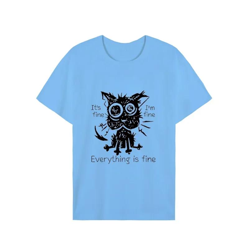 2023 New Mens Brand T-shirt for Men It's Fine I'm Fine Everythings Fine Funny Tshirt Oversized Tees Explosive Black Cat Shirts