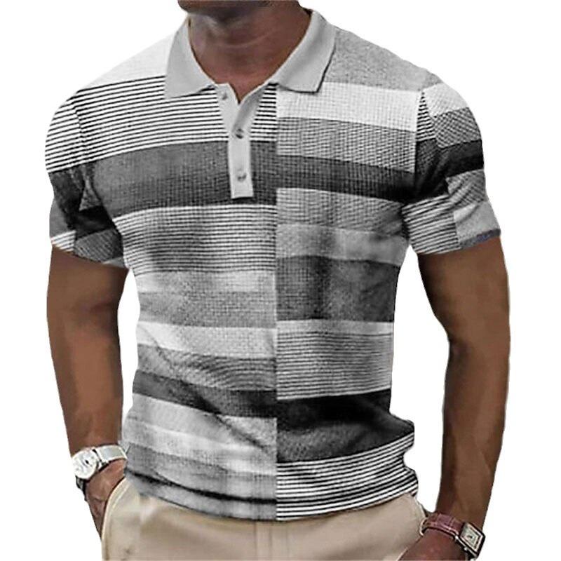 Fashionable and Minimalist Color Blocking Pattern 3D Digital Printing Men's Casual Polo Shirt