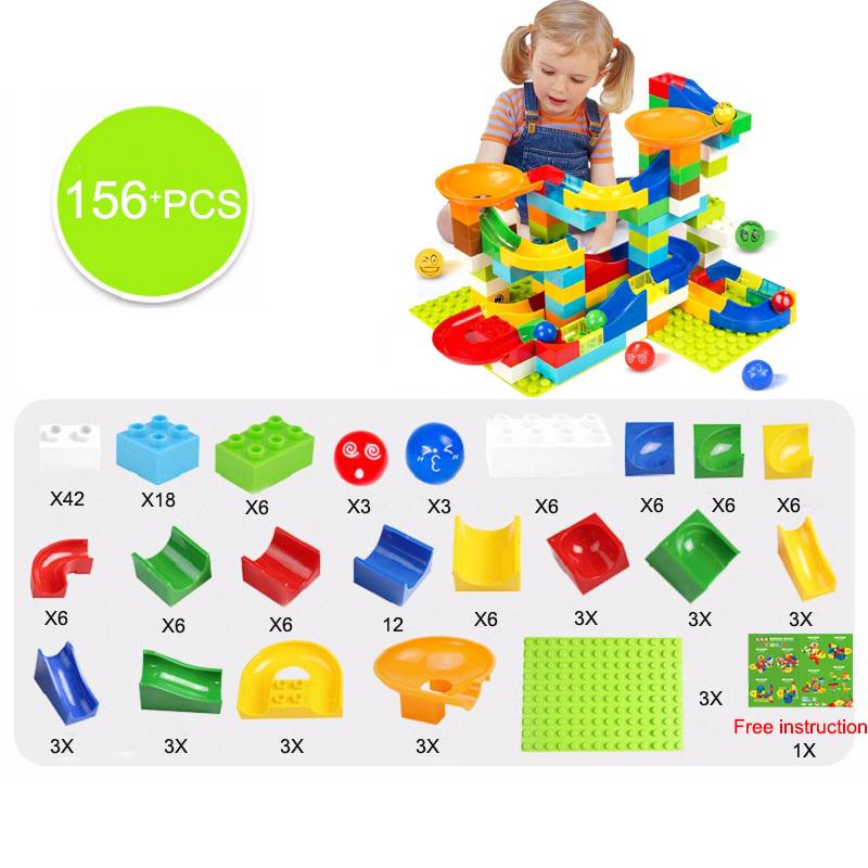 104-208PCS Marble Race Run Maze Ball Track Building Blocks Plastic Funnel Slide Big Size Brick Block