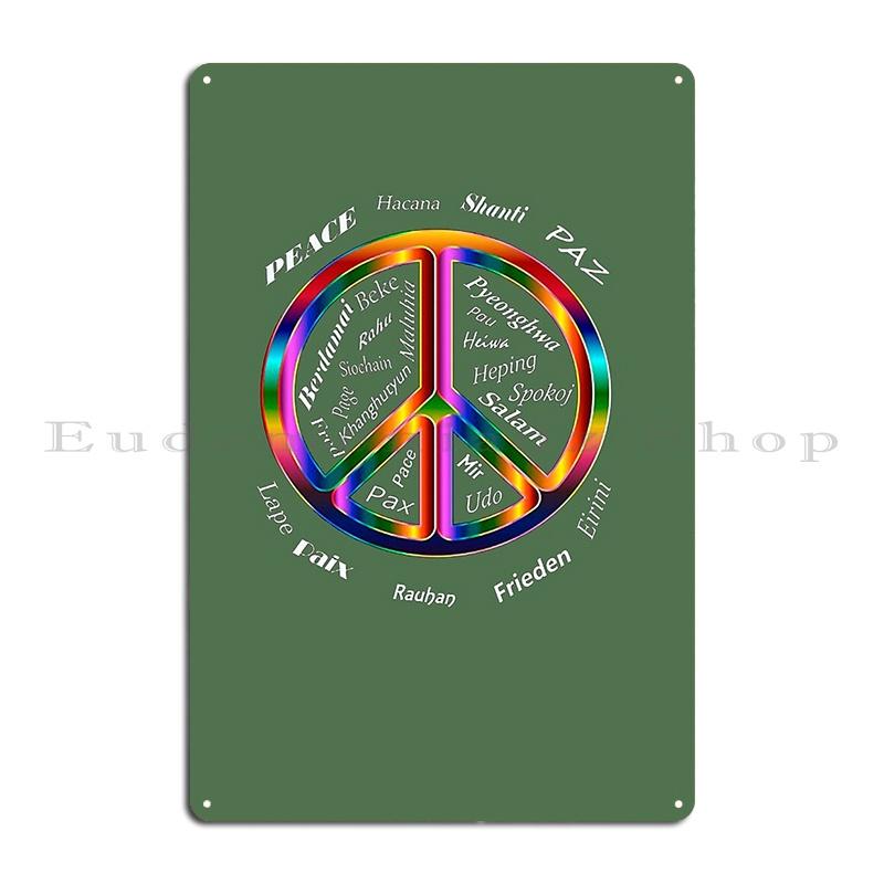 Peace In The World In 27 Languages Metal Sign Poster Garage Club Cave Print Bar Plaques Tin Sign Poster