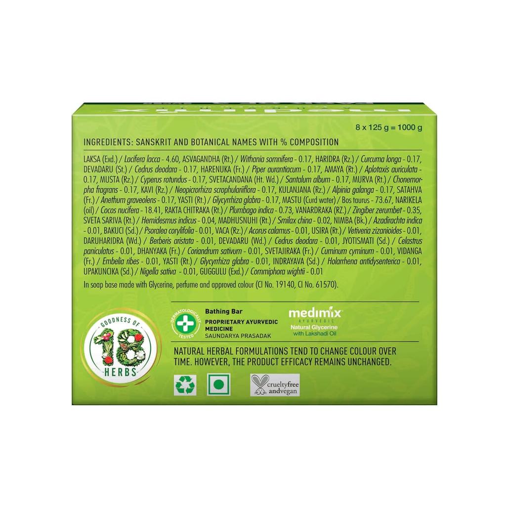 Medimix Ayurvedic Natural Glycerine Bathing Soap With Lakshadi Oil 125g X 8 Soap For Soft Supple Moisturised Skin Paraben-Free Vegan