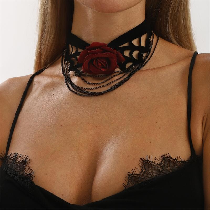 Weiche samtige mehrsträngige Fransen-Halskette Leichtes Spinnennetz-Design Kostüm-Party-Accessoire