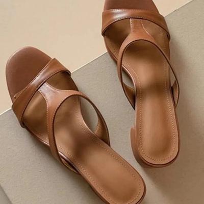 Fashion 2024 New  Casual Slippers Woman Vintage Ladies Solid Summer Shoes Square High Heels Slippers