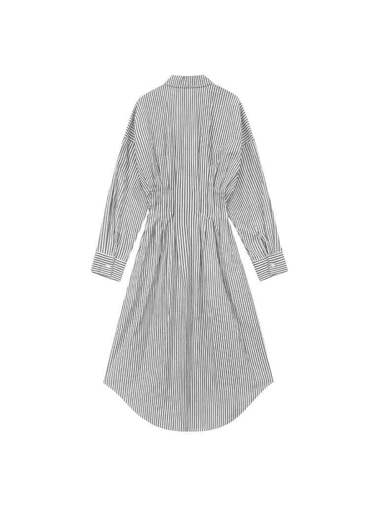 Meuameu Side Pleated Stripe Shirt Dress