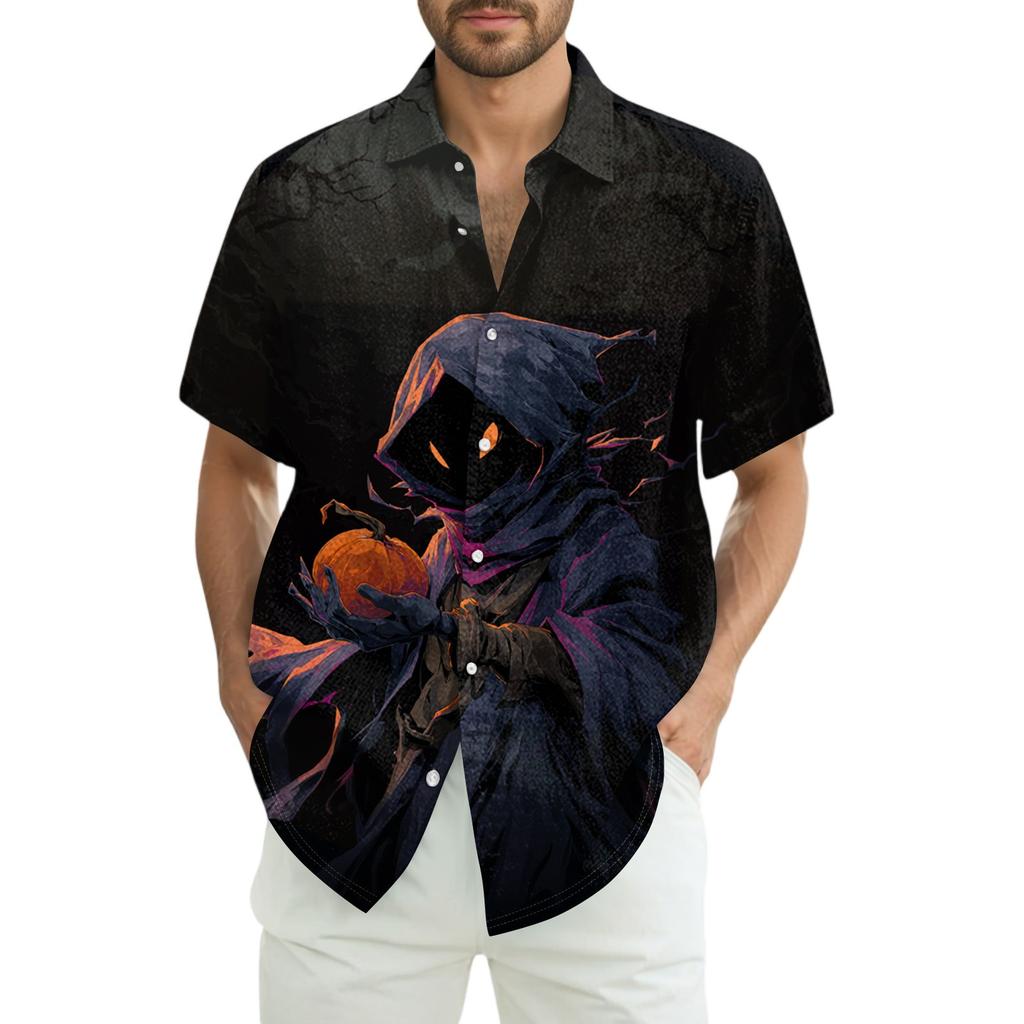 Men's Fashion Casual Loose Halloween Printed Short Sleeve Shirt