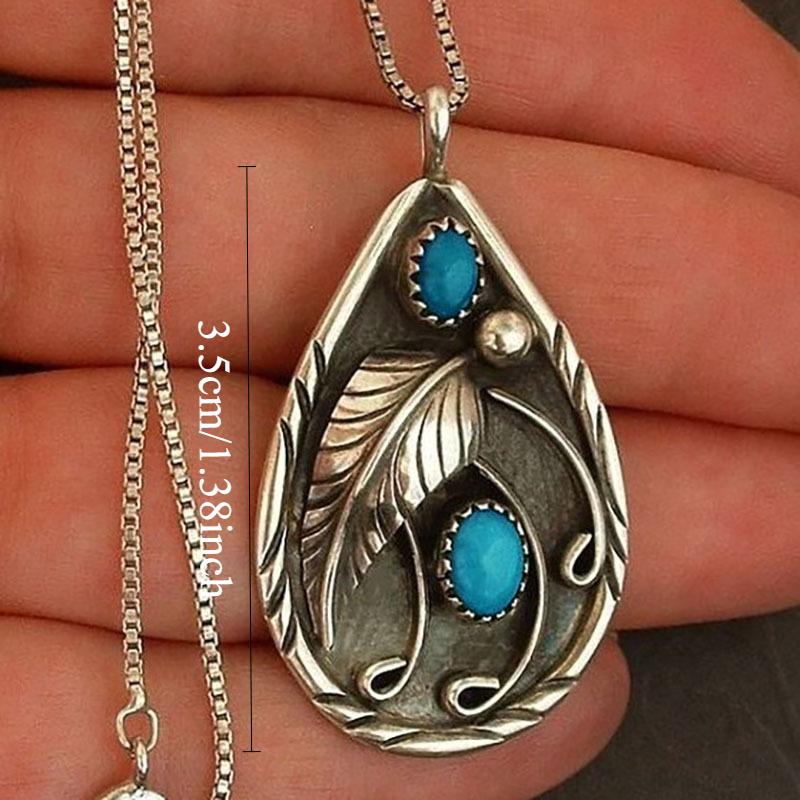 1Pc Stylish, Inlaid with Blue Synthetic Zircon, Retro Water Drop Necklace