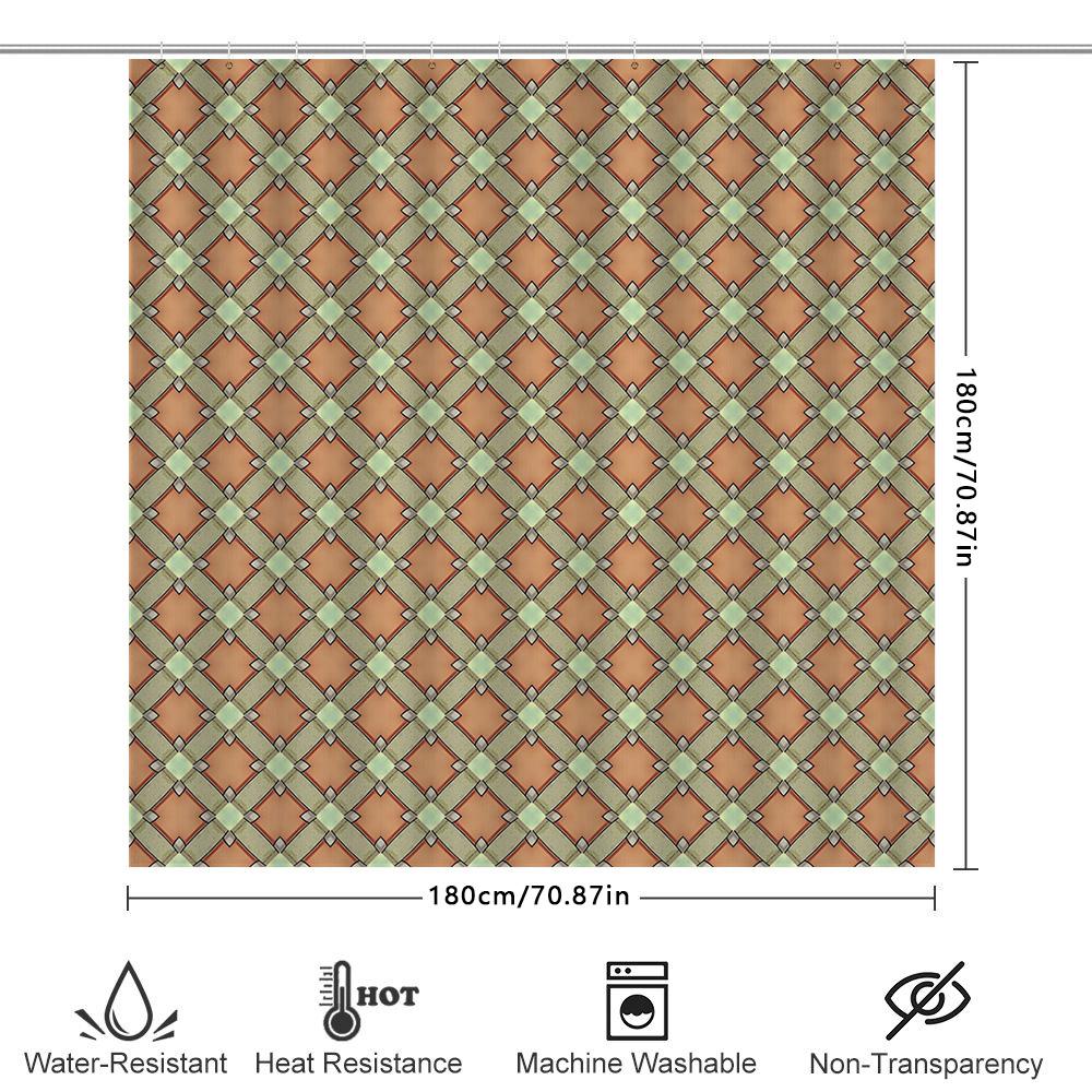 Retro Geometric Shower Curtain Peach Green Classic Bathroom Decor Waterproof Fabric Washable Home Decoration Printing Bath Mats